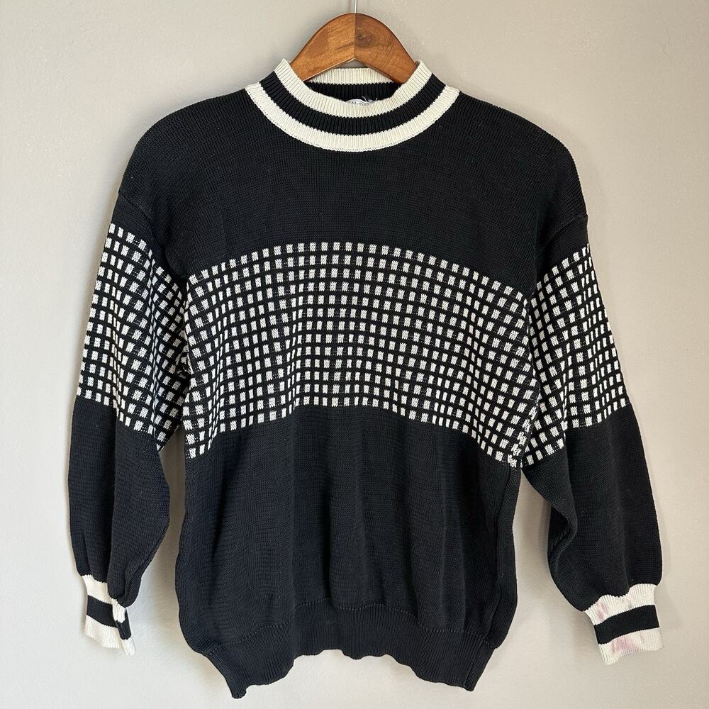 Vintage Sans Tambours Cotton Knit Sweater Mock Neck Color Block Made in Italy